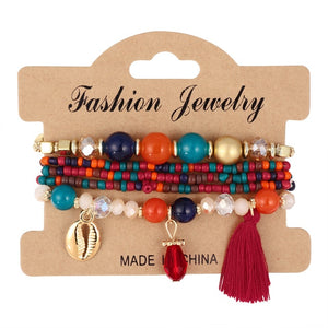 3-4pcs/set Fashion Boho Bracelets & Bangles Women Stone Beaded Bracelet Set With Colorful Gem Long Wrap Bracelet for Women